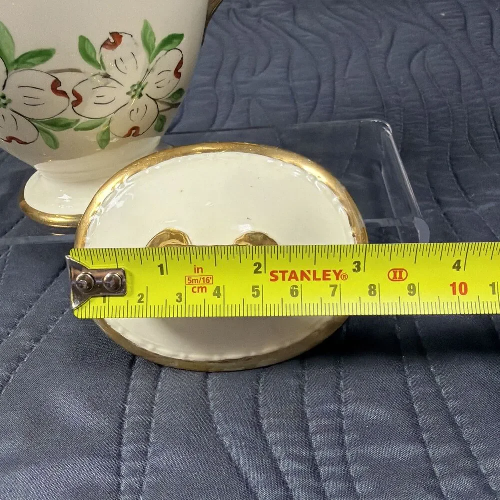 Vintage Porcelain Covered Sugar Bowl Dogwood Flowers Gold Trim Handles Lid